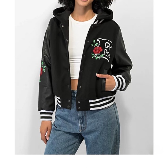 Empyre Jackets & Blazers - Empyre Aiden Rose Black & White Hooded Bomber Jacket Women’s Size S